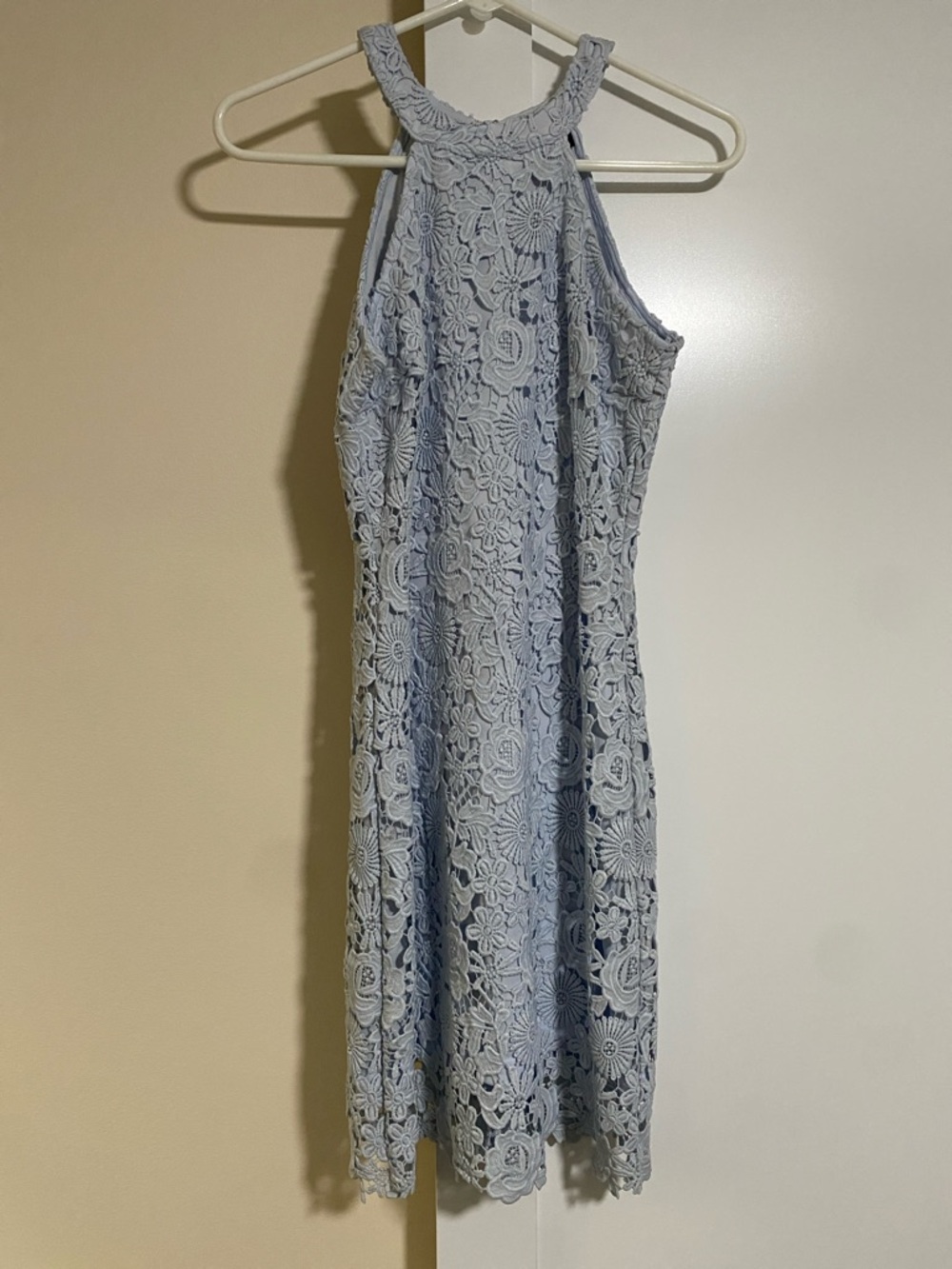 Lulu's Pale Blue Floral Lace Midi Halter Dress